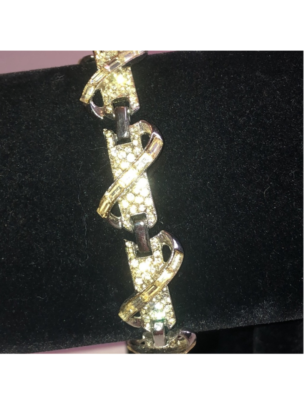 Angel Brand Signed Silver Tone Rhinestone Bracelet